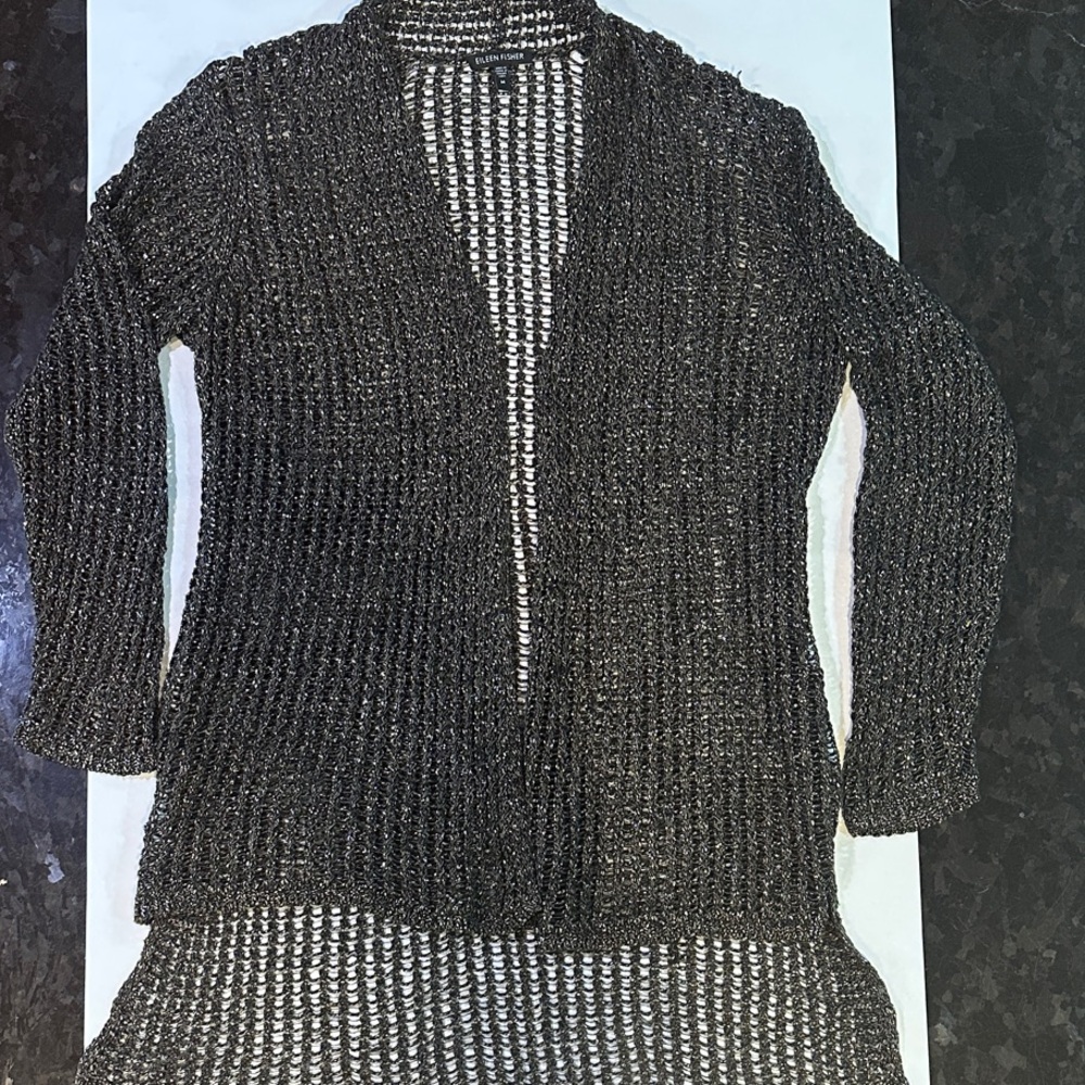 Eileen Fisher Charcoal metallic Open-Knit Sweater